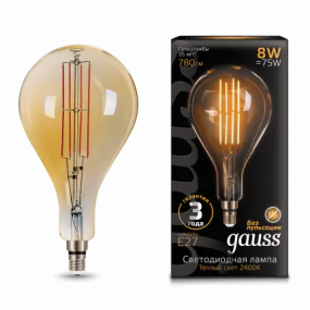 149802008 Лампа Gauss LED Vintage Filament A160 8W E27 160*300mm Golden 2400K