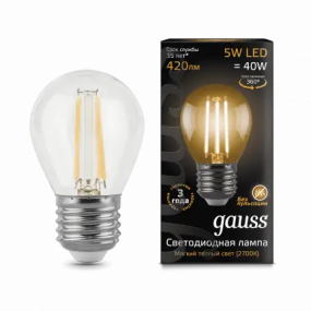 105802105 Лампа Gauss LED Filament Globe E27 5W 2700K