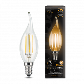 Лампа Gauss Filament Свеча на ветру 7W 550lm 2700К Е14 LED 1/10/50