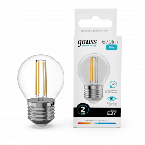 Лампа Gauss Filament Elementary Шар 10W 670lm 4100К Е27 LED 1/10/100