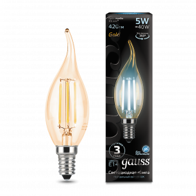 Лампа Gauss Filament Свеча на ветру 5W 420lm 4100К Е14 golden LED 1/10/50