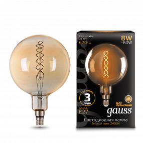 Лампа Gauss Filament G200 8W 620lm 2400К Е27 golden flexible LED 1/6