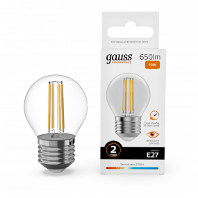 Лампа Gauss Filament Elementary Шар 10W 650lm 2700К Е27 LED 1/10/100