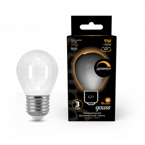 Лампа Gauss Filament Шар 9W 590lm 3000К Е27 milky диммируемая LED 1/10/50