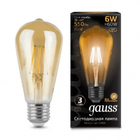 102802006 Лампа Gauss LED Filament ST64 E27 6W Golden 2400К