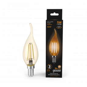 Лампа Gauss Filament Свеча на ветру 5W 400lm 2700К Е14 golden LED 1/10/50