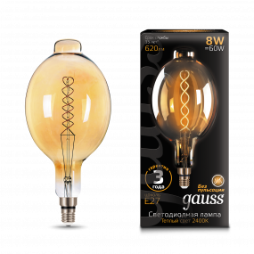 Лампа Gauss Filament BT180 8W 620lm 2400К Е27 golden flexible LED 1/6