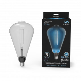 Лампа Gauss Filament ST164 6W 330lm 4000К Е27 gray straight LED 1/6