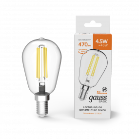 Лампа Gauss Basic Filament ST45 4,5W 470lm 2700К Е14 LED 1/10/50