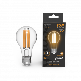 Лампа Gauss Filament А70 30W 3000lm 2700К Е27 LED 1/10/40