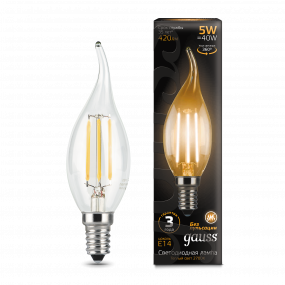 Лампа Gauss Filament Свеча на ветру 5W 420lm 2700К Е14 LED 1/10/50