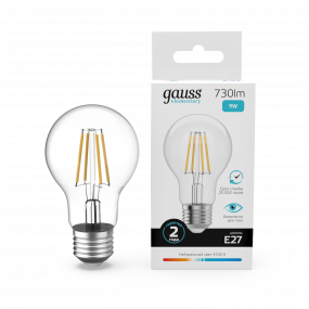 Лампа Gauss Filament Elementary А60 9W 730lm 4100К Е27 LED 1/10/50