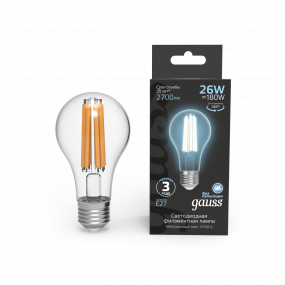 Лампа Gauss Filament А70 26W 2700lm 4100К Е27 LED 1/10/40