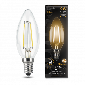 Лампа Gauss Filament Свеча 9W 680lm 2700К Е14 LED 1/10/50