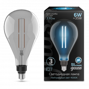 Лампа Gauss Filament PS160 6W 330lm 4000К Е27 gray straight LED 1/6