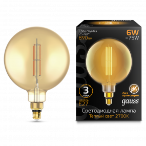 Лампа Gauss Filament G200 6W 890lm 2700К Е27 golden straight LED 1/6