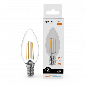 Лампа Gauss Filament Elementary Свеча 12W 730lm 2700К Е14 LED 1/10/100