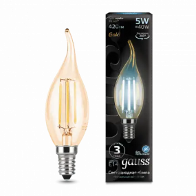104801805 Лампа Gauss LED Filament Candle tailed E14 5W 4100K Golden
