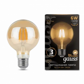 105802006 Лампа Gauss LED Filament G95 E27 6W Golden 2400K