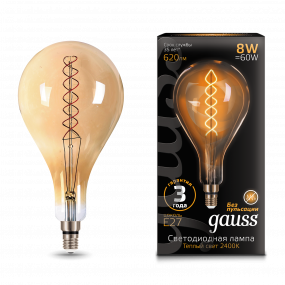 Лампа Gauss Filament А160 8W 620lm 2400К Е27 golden flexible LED 1/6