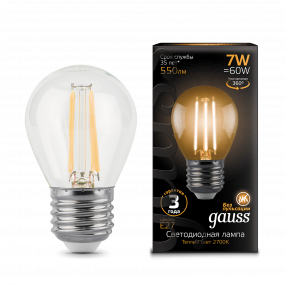 Лампа Gauss Filament Шар 7W 550lm 2700К Е27 LED 1/10/50