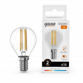 Лампа Gauss Filament Elementary Шар 10W 650lm 2700К Е14 LED 1/10/100