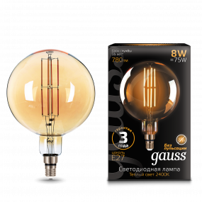 Лампа Gauss Filament G200 8W 780lm 2400К Е27 golden LED 1/6