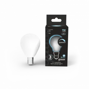 105201209-D Лампа Gauss Filament Шар 9W 610lm 4100К Е14 milky диммируемая LED 1/10/50