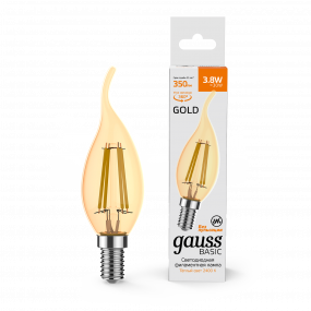 Лампа Gauss Basic Filament Свеча на ветру 3,8W 350lm 2400К Е14 golden LED 1/10/50