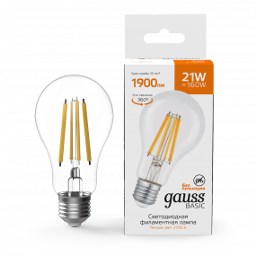 Лампа Gauss Basic Filament А70 21W 1900lm 2700К Е27 LED 1/10/40