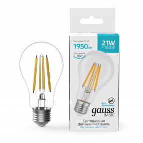 Лампа Gauss Basic Filament А70 21W 1950lm 4100К Е27 LED 1/10/40