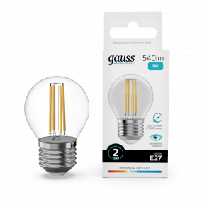 Лампа Gauss Filament Elementary Шар 8W 540lm 4100К Е27 LED 1/10/100