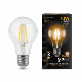 Лампа Gauss Filament А60 10W 930lm 2700К Е27 LED 1/10/40