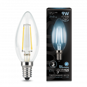 Лампа Gauss Filament Свеча 9W 710lm 4100К Е14 LED 1/10/50