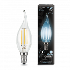 Лампа Gauss Filament Свеча на ветру 11W 830lm 4100К Е14 LED 1/10/50