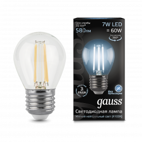 Лампа Gauss Filament Шар 7W 580lm 4100К Е27 LED 1/10/50