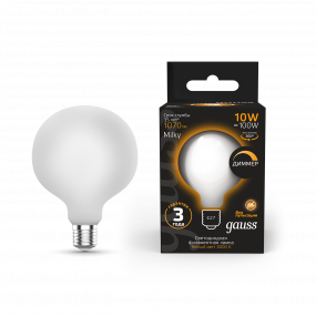 Лампа Gauss Filament G95 10W 1070lm 3000К Е27 milky диммируемая LED 1/20