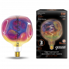 Лампа Gauss Filament G150 5W 250lm 1800К Е27 rainbow LED 1/6