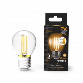 Лампа Gauss Filament Шар 7W 550lm 2700К Е27 шаг. диммирование LED 1/10/50