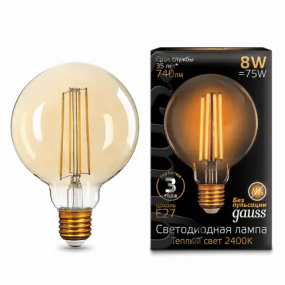 105802008 Лампа Gauss LED Filament G95 E27 8W Golden 2400К