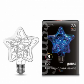 160802008 Лампа Gauss LED Vintage Star 2W E27 115*155mm RGB 1/5/40
