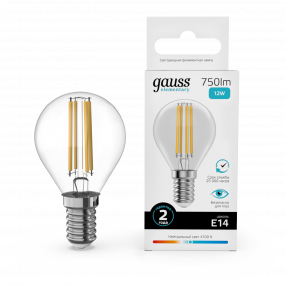 Лампа Gauss Filament Elementary Шар 12W 750lm 4100К Е14 LED 1/10/100