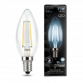 Лампа Gauss Filament Свеча 11W 830lm 4100К Е14 LED 1/10/50