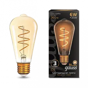 157802006 Лампа Gauss LED Filament ST64 Flexible E27 6W Golden 2400К