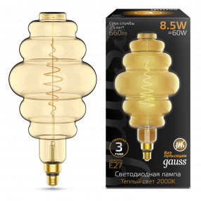 Лампа Gauss Filament Honeycomb 8.5W 660lm 2000К Е27 golden LED 1/2