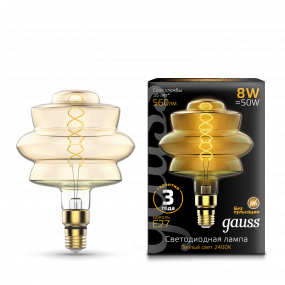 Лампа Gauss Filament BD180 8W 560lm 2400К Е27 golden flexible LED 1/4