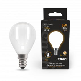 Лампа Gauss Filament Шар 5W 420lm 2700К Е14 milky LED 1/10/50