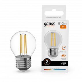 Лампа Gauss Filament Elementary Шар 8W 510lm 2700К Е27 LED 1/10/100