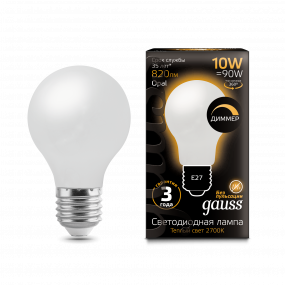 Лампа Gauss Filament А60 10W 820lm 2700К Е27 milky диммируемая LED 1/10/40