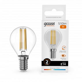 Лампа Gauss Filament Elementary Шар 8W 510lm 2700К Е14 LED 1/10/100